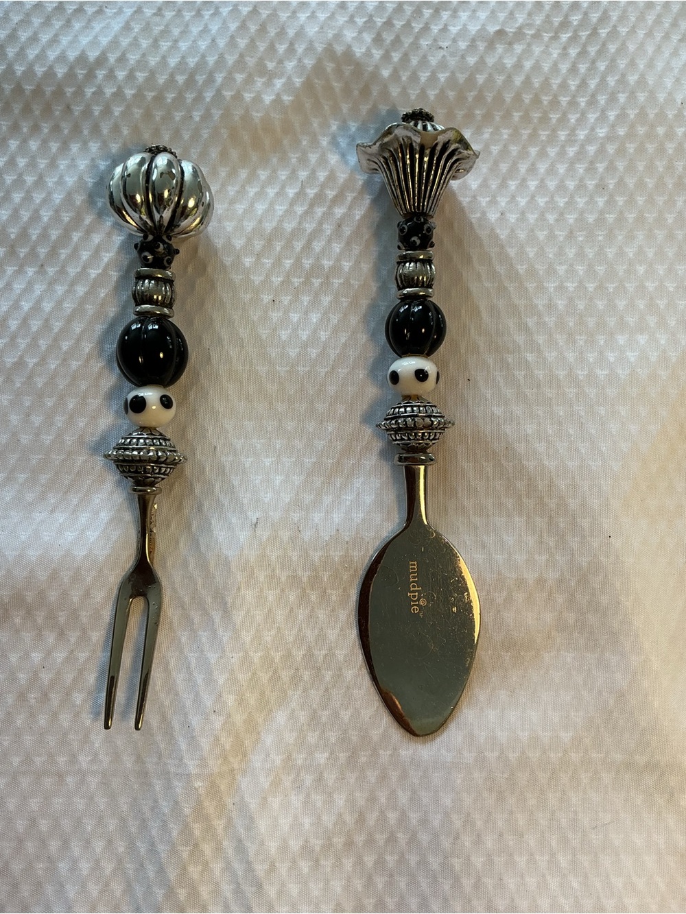 Mud Pie Black and Silver Beaded Appetizer Fork & Spoon